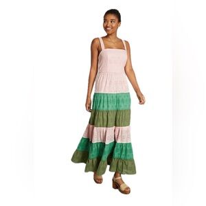 ModCloth Hutch Blocked Eyelet Tiered Cotton Maxi Dress Size 4 Boho Prairie